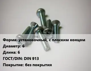 Винт установочный, с плоским концом 6х6 DIN 913 без покрытия